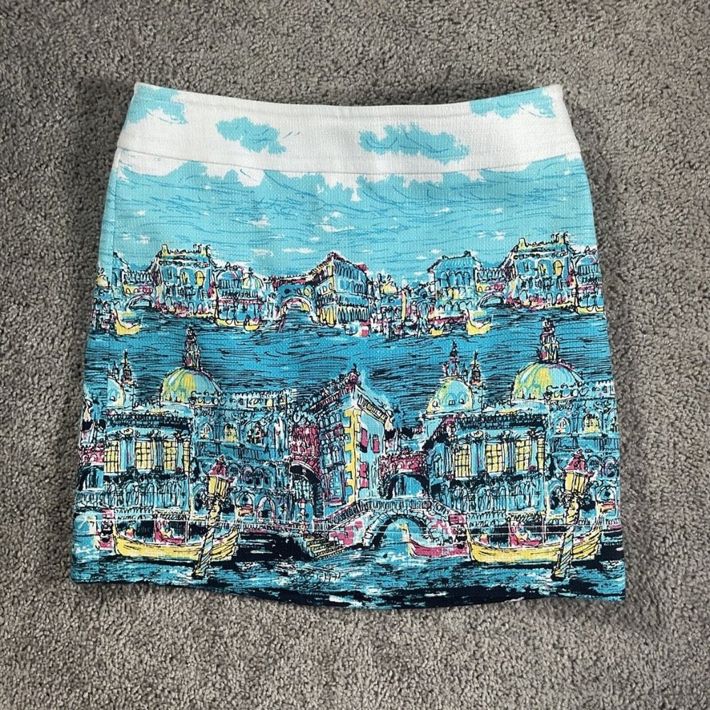 Talbots Women’s Pencil Skirt Venice Italy Canal Cityscape Scene Lined Size 10p